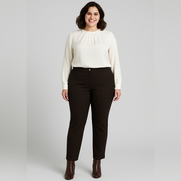 Laura Pants - Laura Petites 16 Dark Brown Ankle Pants Classic Plus Size Career Office Workwear